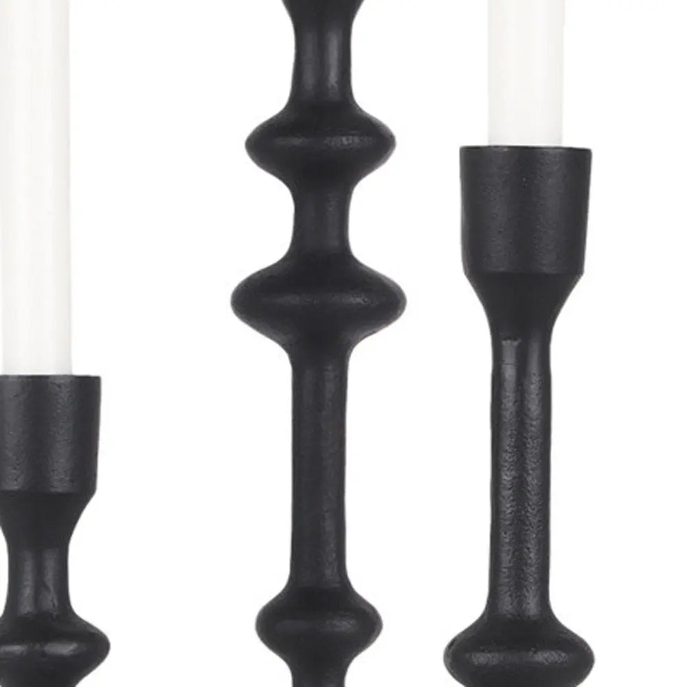 Set of Three Black Geometric Metal Tabletop Taper Candlesticks HomeRoots