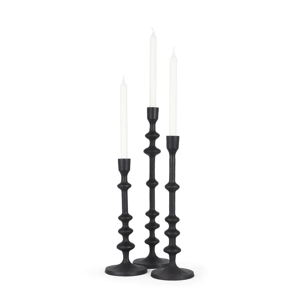 Set of Three Black Geometric Metal Tabletop Taper Candlesticks HomeRoots