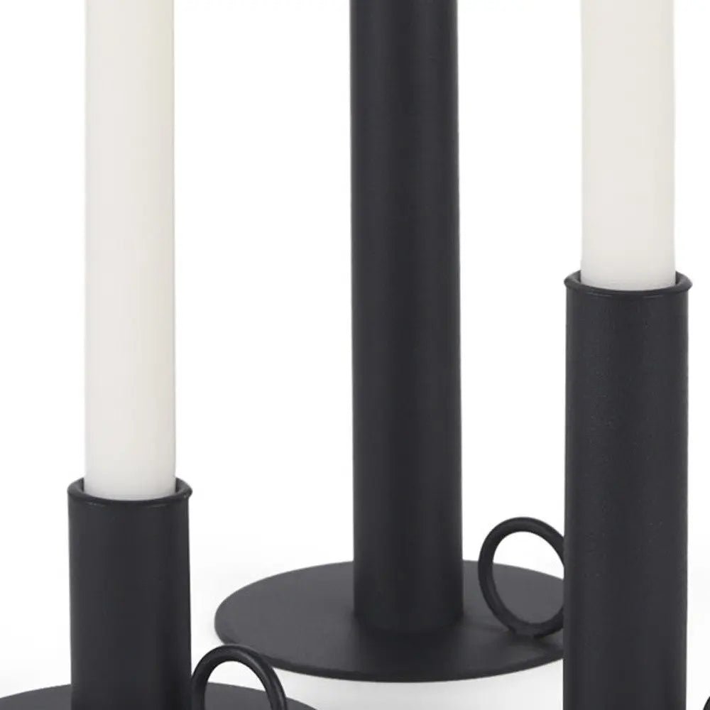 Set of Three Black Geometric Metal Tabletop Taper Candlesticks HomeRoots