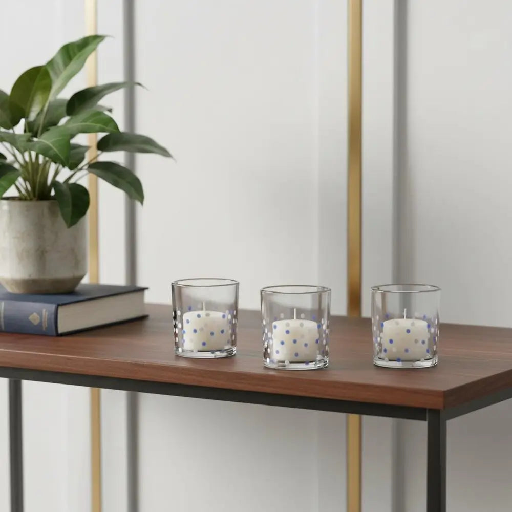Set of Three Blue Abstract Glass Tabletop Votive Candle Holders - NOVA HOME FURNITURE