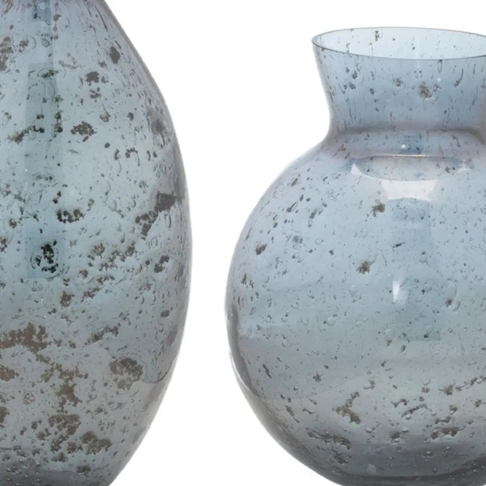 Set of Three Blue And Gray Seeded Glass Table Vases - NOBLE HOME INTERIORS