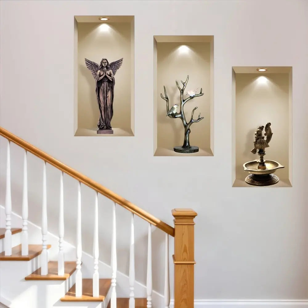 Set of Three Boa Faux Niche 3D Peel and Stick Wall Decals - NOBLE HOME INTERIORS