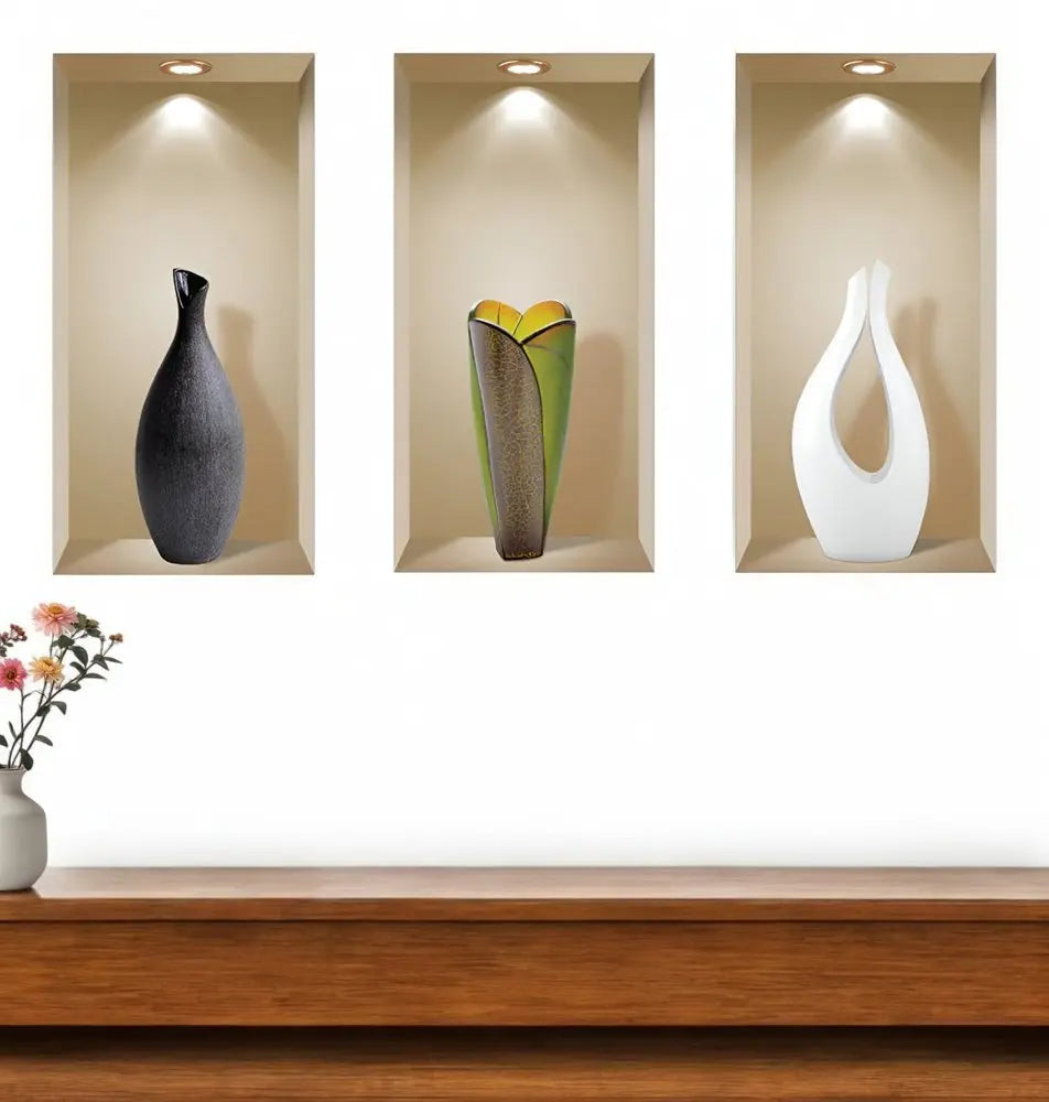 Set of Three Bon Faux Niche 3D Peel and Stick Wall Decals - NOBLE HOME INTERIORS