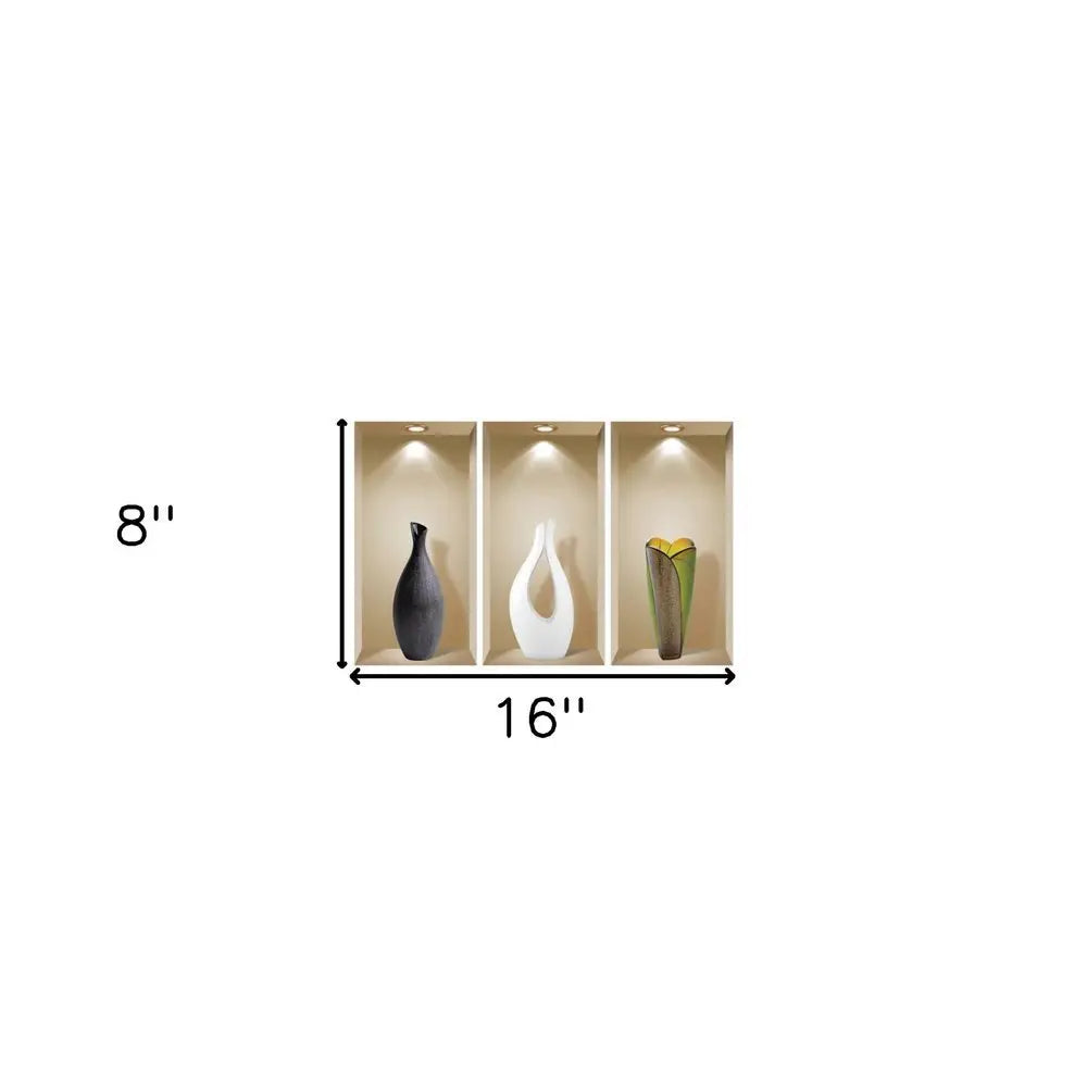 Set of Three Bot Faux Niche 3D Peel and Stick Wall Decals - NOBLE HOME INTERIORS