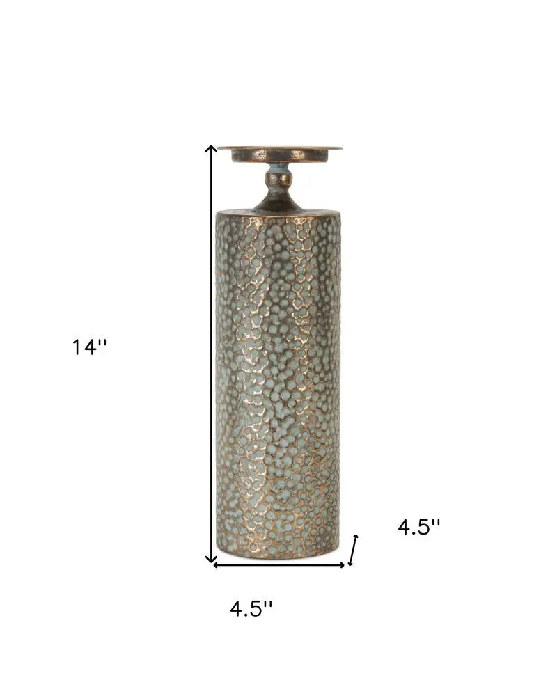 Set of Three Bronze Distressed Abstract Metal Tabletop Pillar Candle Holders - NOBLE HOME INTERIORS