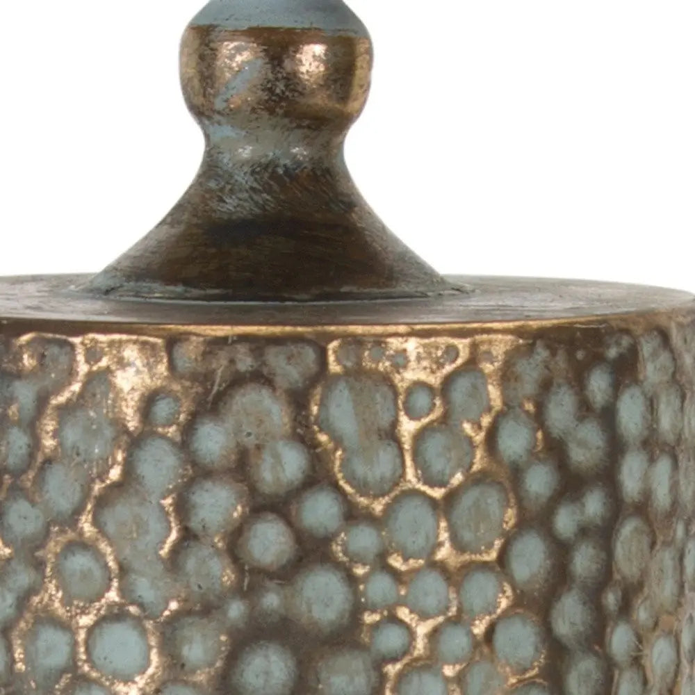 Set of Three Bronze Distressed Abstract Metal Tabletop Pillar Candle Holders - NOBLE HOME INTERIORS