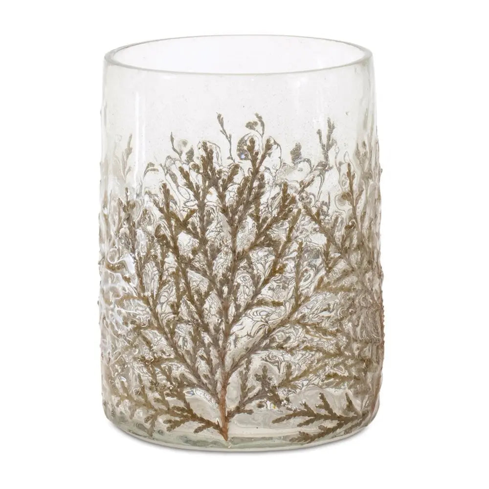 Set of Three Brown And Clear Botanical Leaf Glass Tabletop Votive Candle Holders - NOVA HOME FURNITURE
