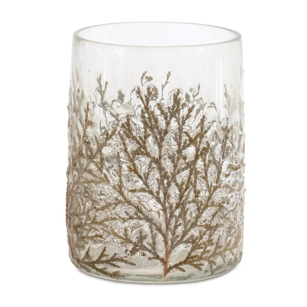 Set of Three Brown And Clear Botanical Leaf Glass Tabletop Votive Candle Holders - NOVA HOME FURNITURE