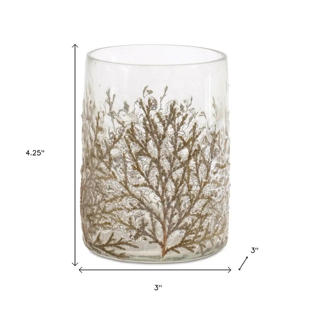 Set of Three Brown And Clear Botanical Leaf Glass Tabletop Votive Candle Holders - NOVA HOME FURNITURE