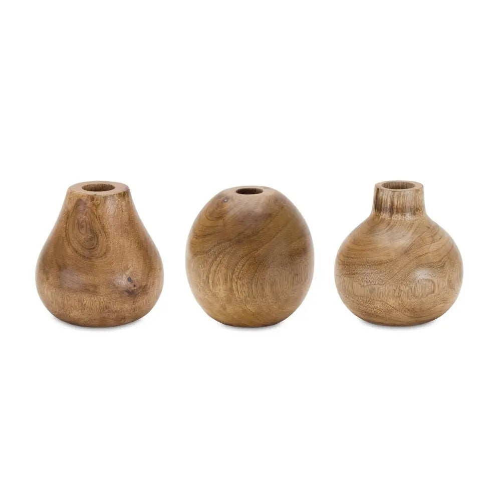 Set of Three Brown Wood Table Vase - NOBLE HOME INTERIORS