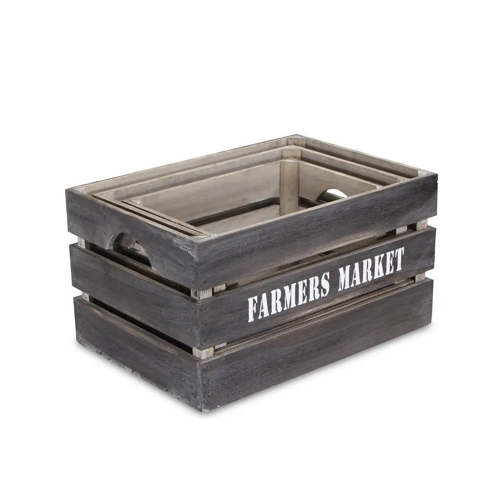 Set of Three Dark Brown Solid Wood Crate HomeRoots
