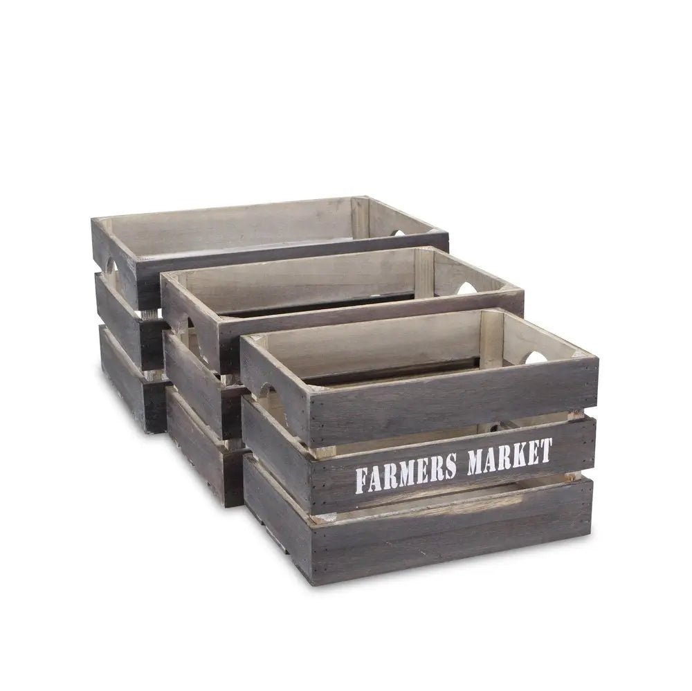 Set of Three Dark Brown Solid Wood Crate HomeRoots