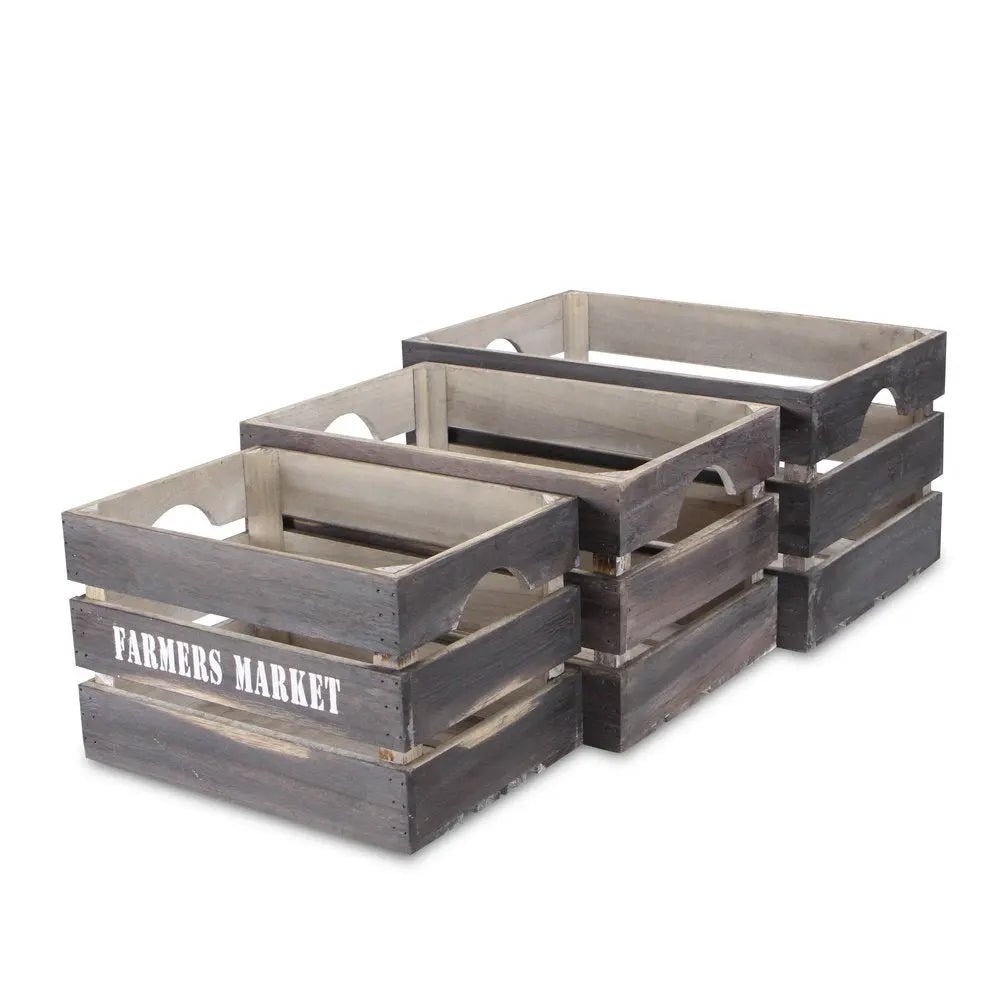 Set of Three Dark Brown Solid Wood Crate HomeRoots