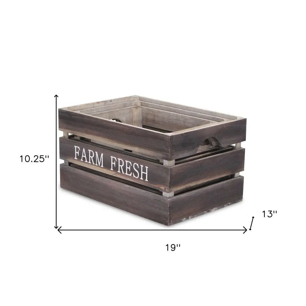 Set of Three Dark Brown Solid Wood Crate HomeRoots