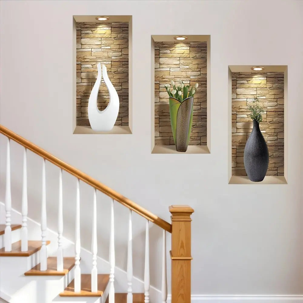 Set of Three Dia Faux Niche 3D Peel and Stick Wall Decals - NOBLE HOME INTERIORS