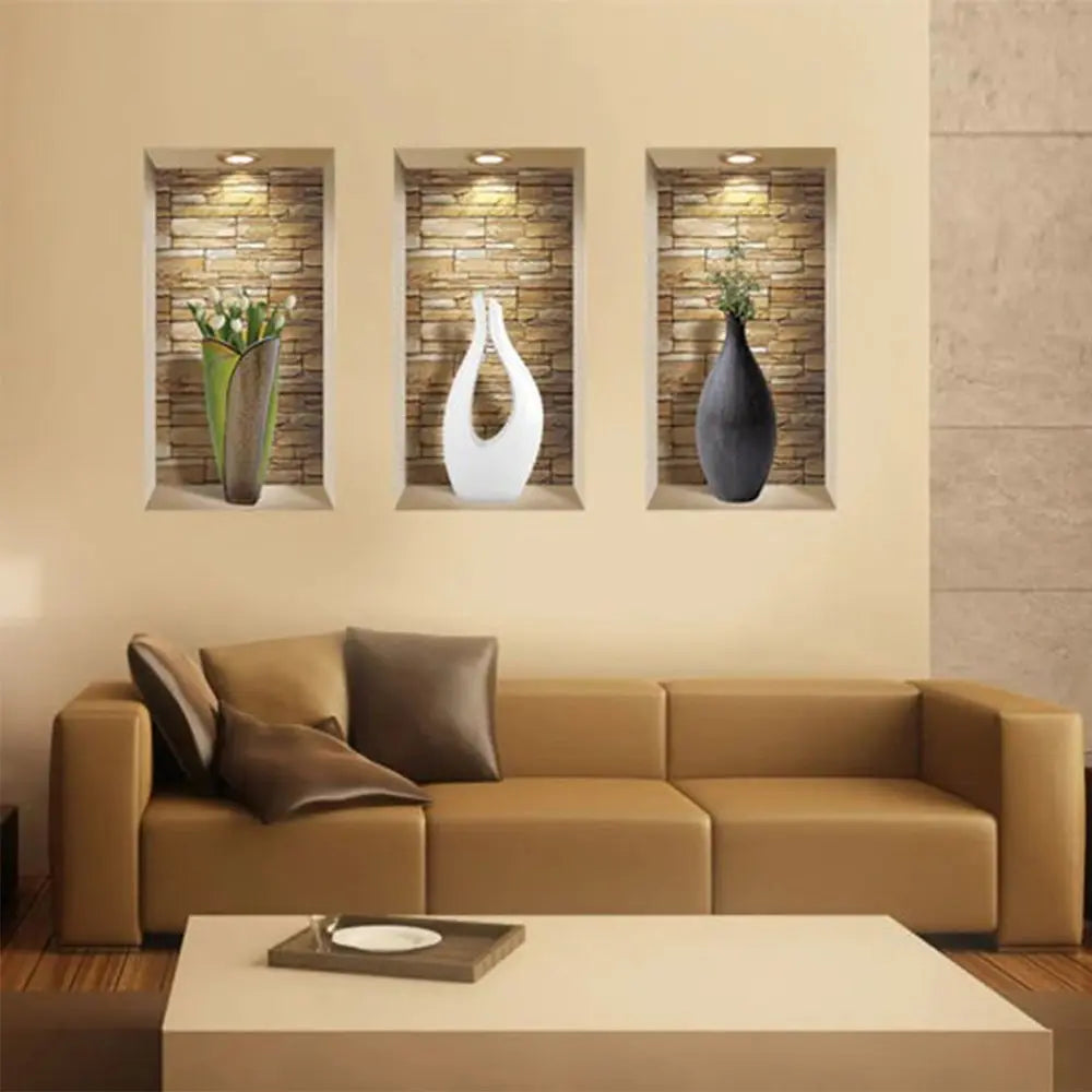 Set of Three Dia Faux Niche 3D Peel and Stick Wall Decals - NOBLE HOME INTERIORS