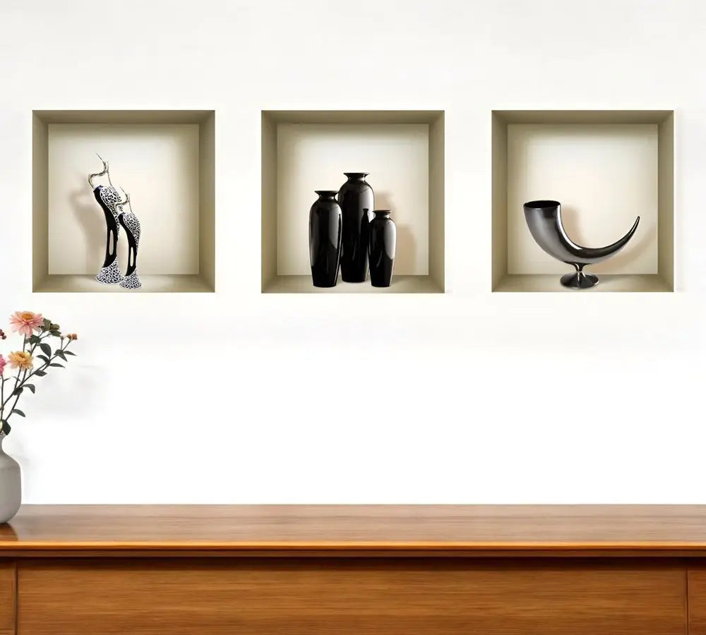 Set of Three Eli Faux Niche 3D Peel and Stick Wall Decals - NOBLE HOME INTERIORS