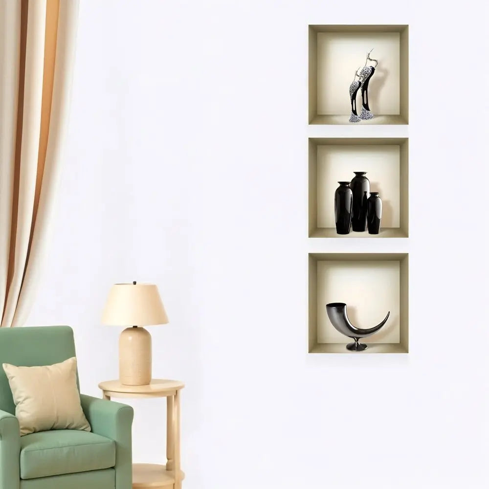 Set of Three Eli Faux Niche 3D Peel and Stick Wall Decals - NOBLE HOME INTERIORS