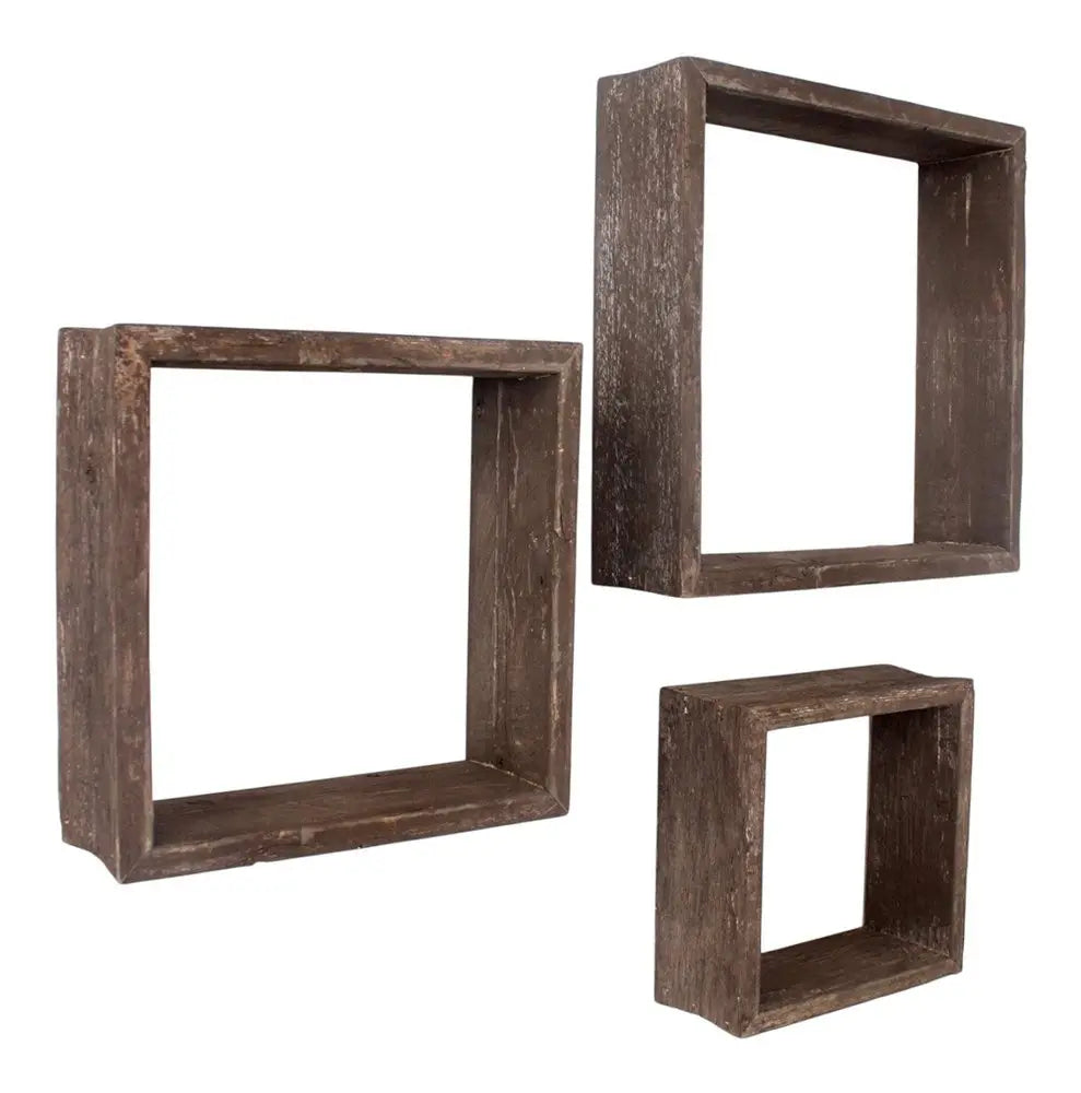 Set of Three Espresso Wood Square Hanging Dimensional Sculpture - NOBLE HOME INTERIORS