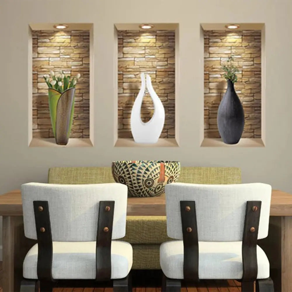 Set of Three Gin Faux Niche 3D Peel and Stick Wall Decals - NOBLE HOME INTERIORS