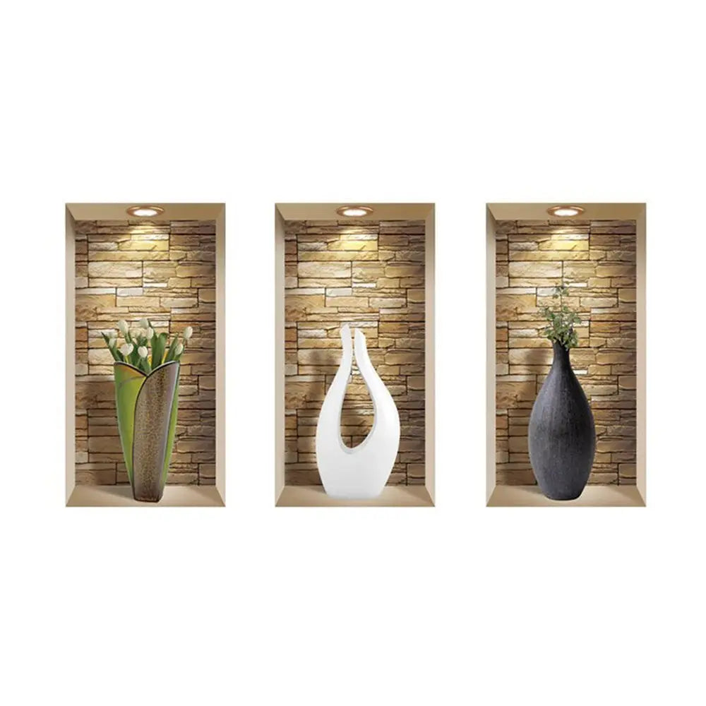 Set of Three Gin Faux Niche 3D Peel and Stick Wall Decals - NOBLE HOME INTERIORS