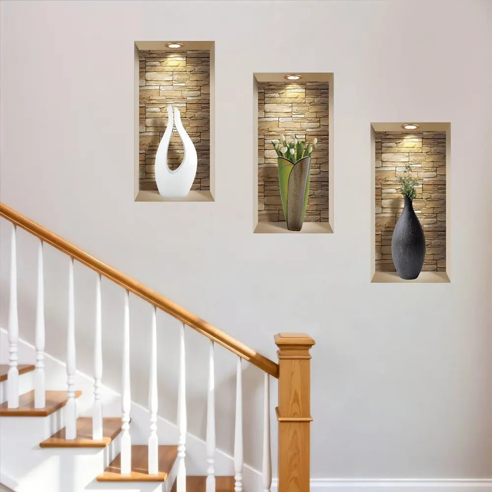 Set of Three Gin Faux Niche 3D Peel and Stick Wall Decals - NOBLE HOME INTERIORS