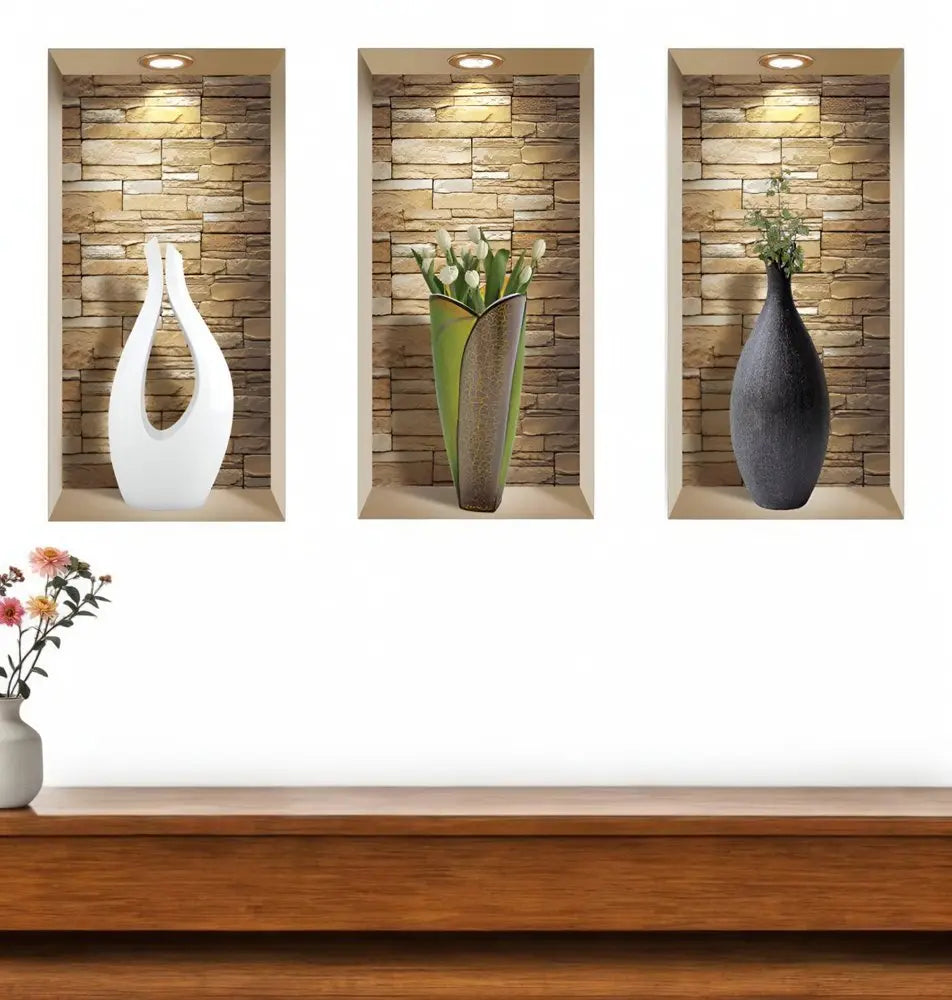 Set of Three Gin Faux Niche 3D Peel and Stick Wall Decals - NOBLE HOME INTERIORS