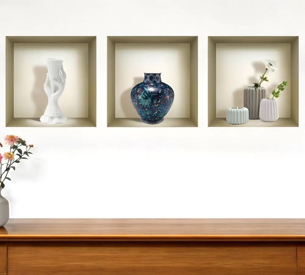 Set of Three Gio Faux Niche 3D Peel and Stick Wall Decals - NOBLE HOME INTERIORS