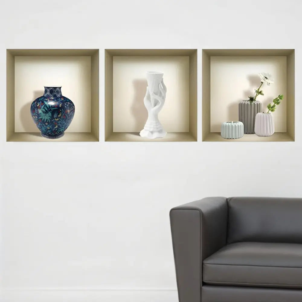 Set of Three Gio Faux Niche 3D Peel and Stick Wall Decals - NOBLE HOME INTERIORS