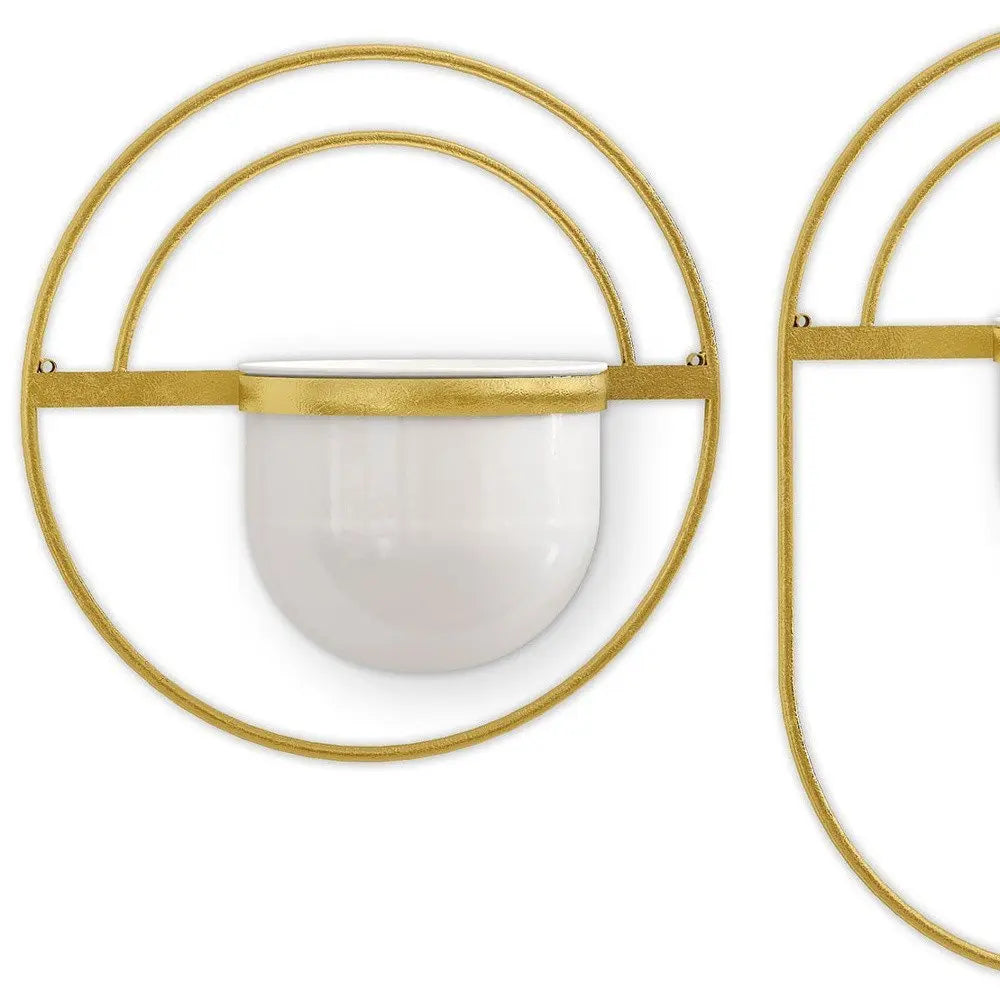 Set of Three Gold And White Metal 10 Ounce Wall Planters - NOBLE HOME INTERIORS