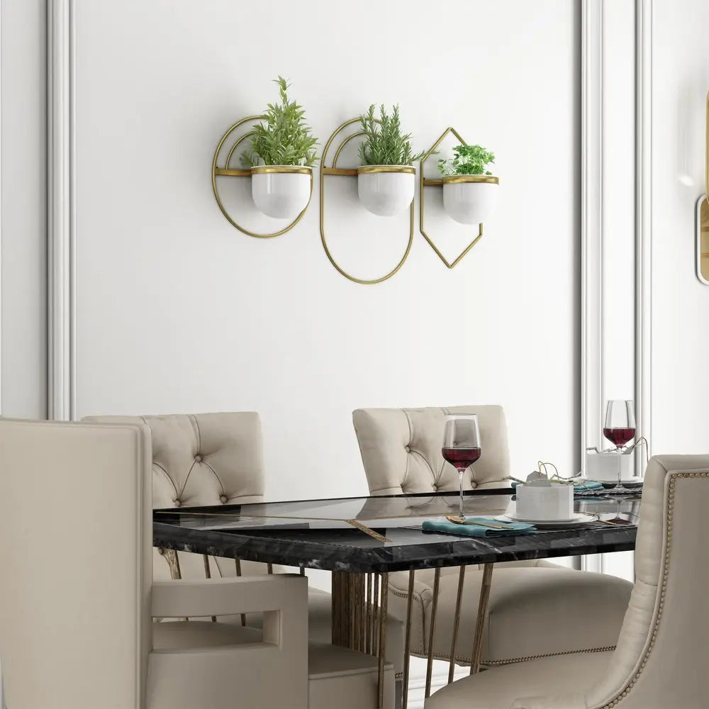 Set of Three Gold And White Metal 10 Ounce Wall Planters - NOBLE HOME INTERIORS