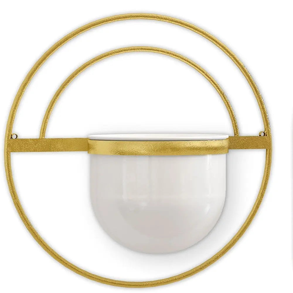 Set of Three Gold And White Metal 10 Ounce Wall Planters - NOBLE HOME INTERIORS