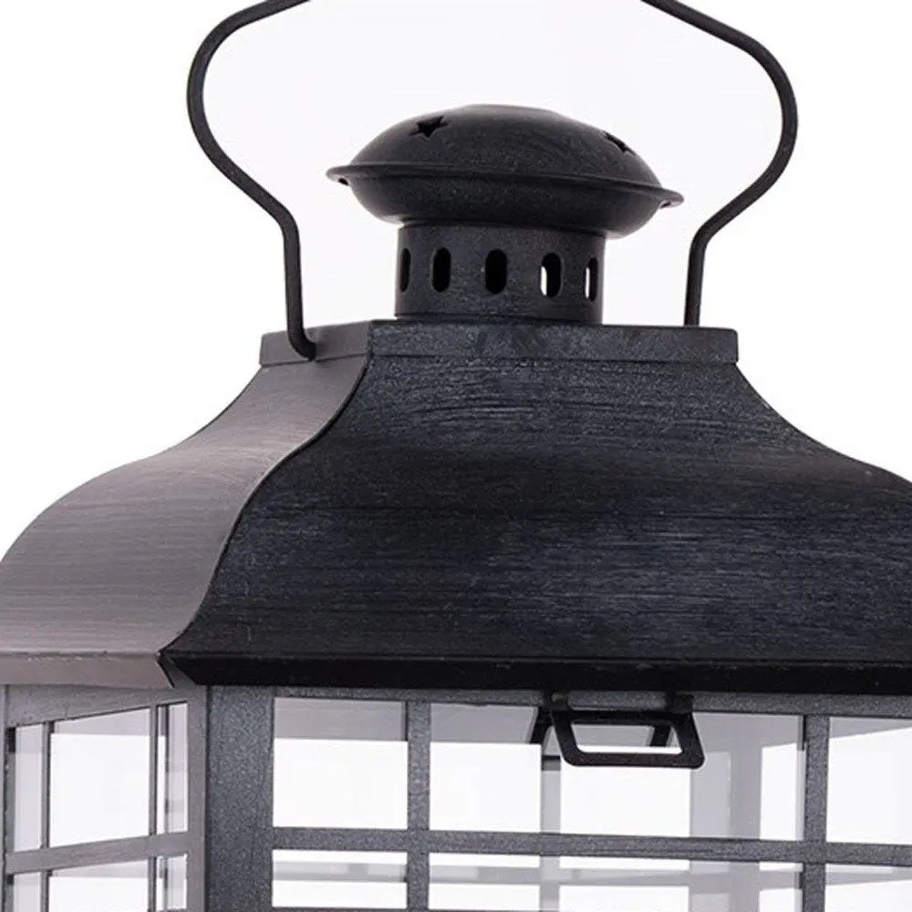 Set of Three Gray Distressed Geometric Glass And Metal Floor Lantern Candle Holders - NOBLE HOME INTERIORS