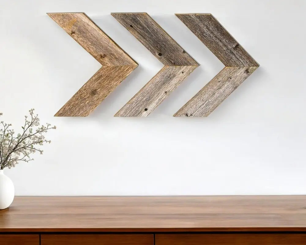 Set of Three Gray Distressed Wood Hanging Arrow Dimensional Sculptures - NOBLE HOME INTERIORS