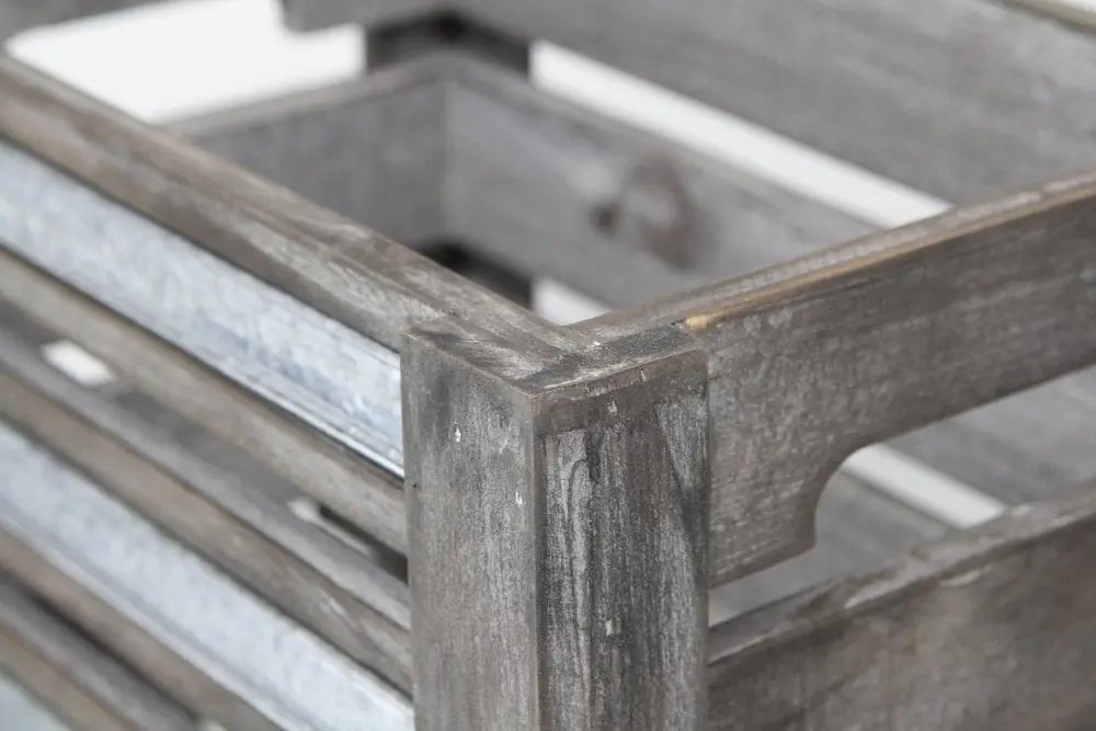 Set of Three Gray Solid Wood And Metal Crate HomeRoots