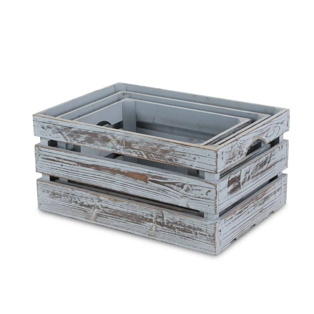 Set of Three Gray Solid Wood Crate HomeRoots