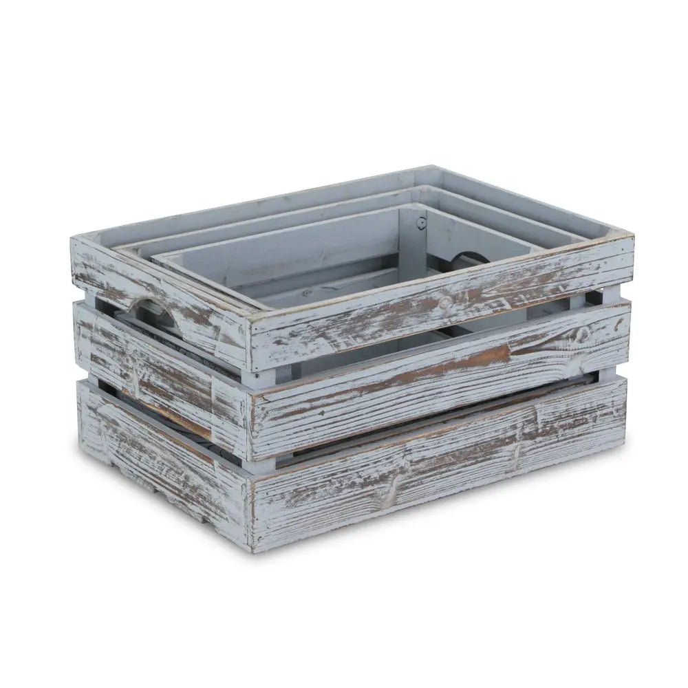Set of Three Gray Solid Wood Crate HomeRoots