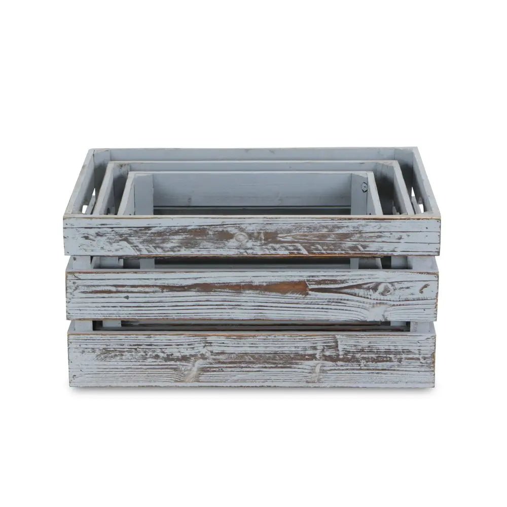 Set of Three Gray Solid Wood Crate HomeRoots