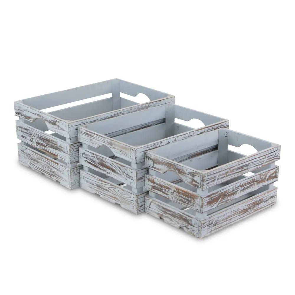 Set of Three Gray Solid Wood Crate HomeRoots