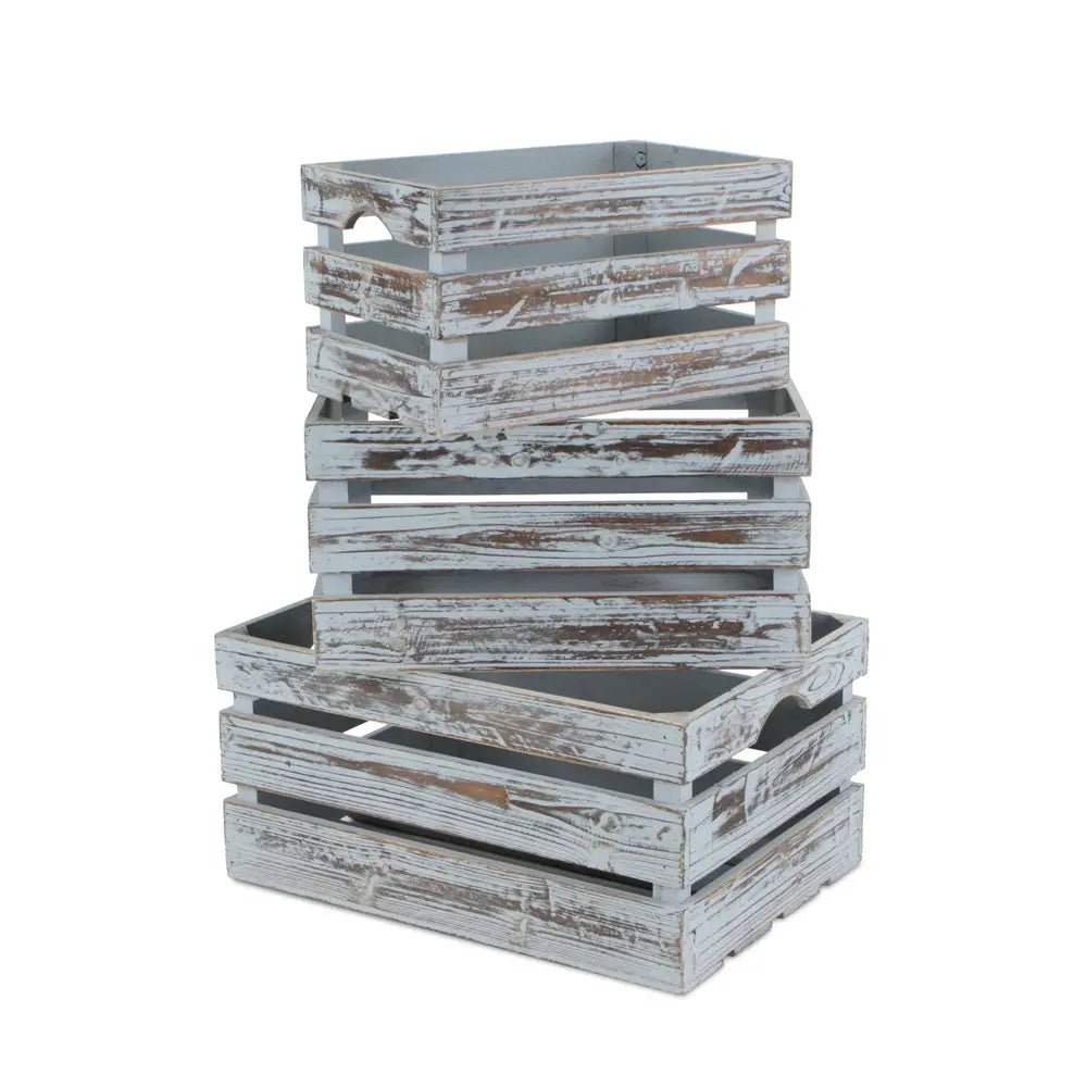 Set of Three Gray Solid Wood Crate HomeRoots