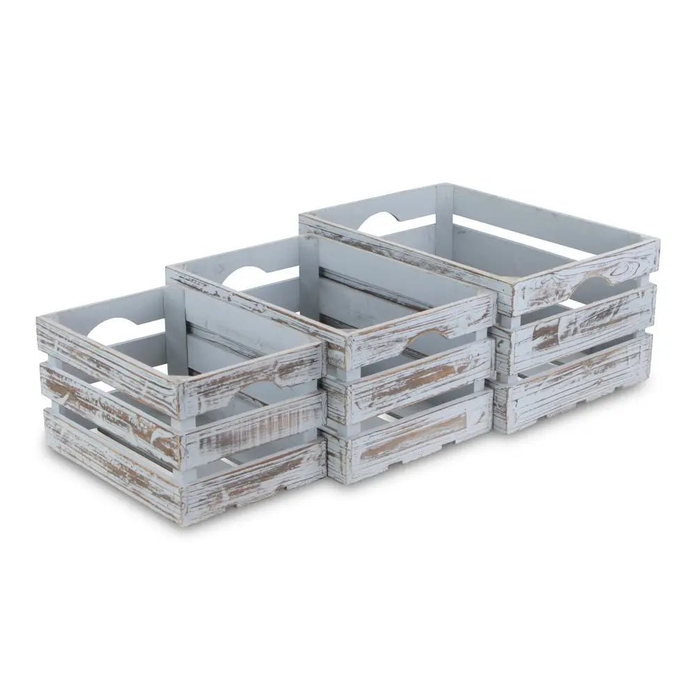 Set of Three Gray Solid Wood Crate HomeRoots