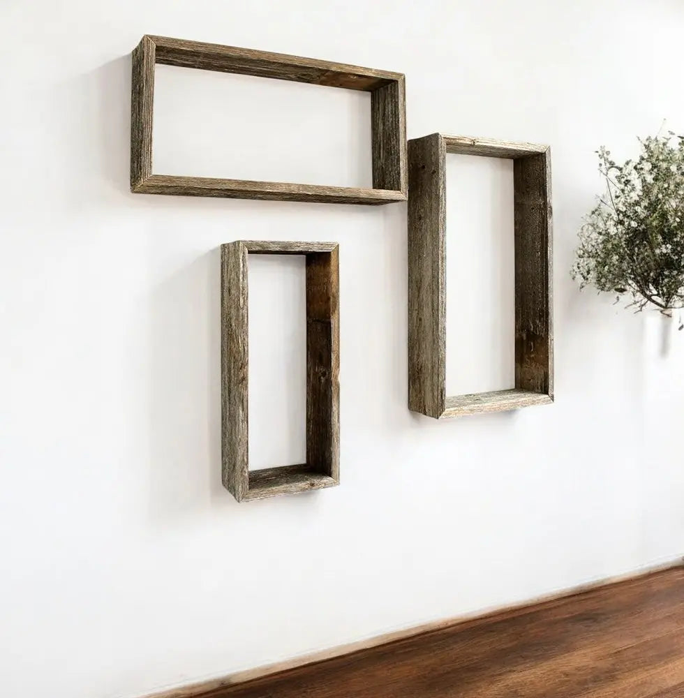 Set of Three Gray Wood Hanging Dimensional Sculpture - NOBLE HOME INTERIORS