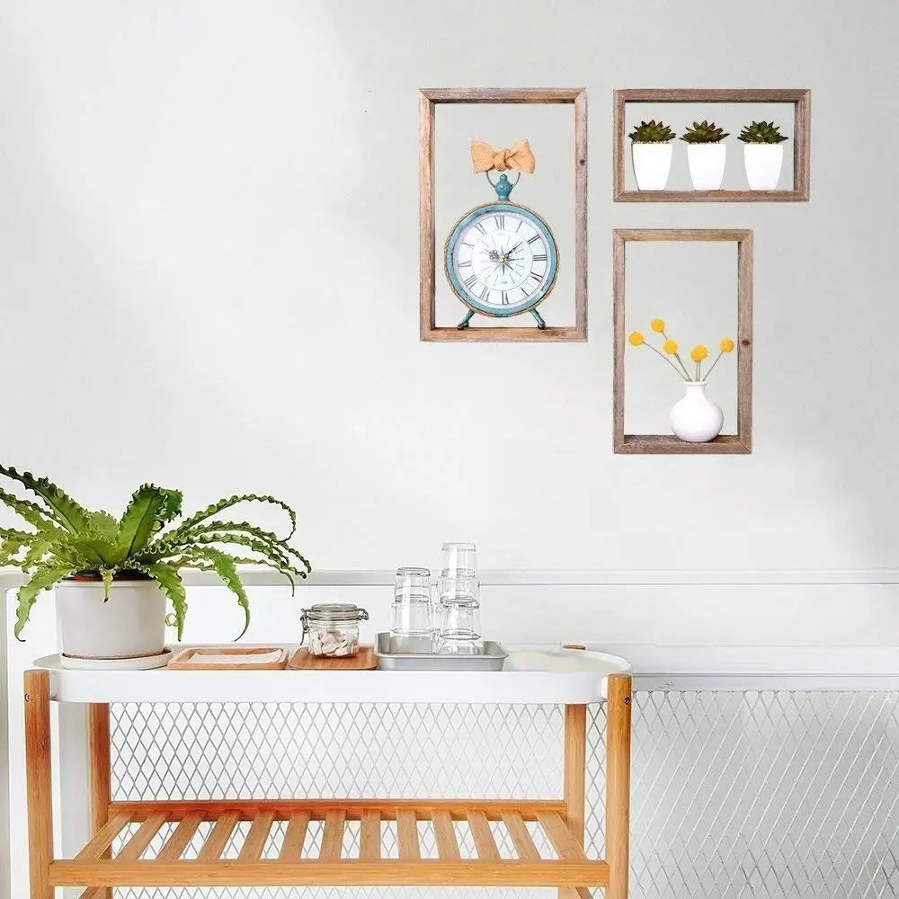 Set of Three Gray Wood Hanging Dimensional Sculpture - NOBLE HOME INTERIORS