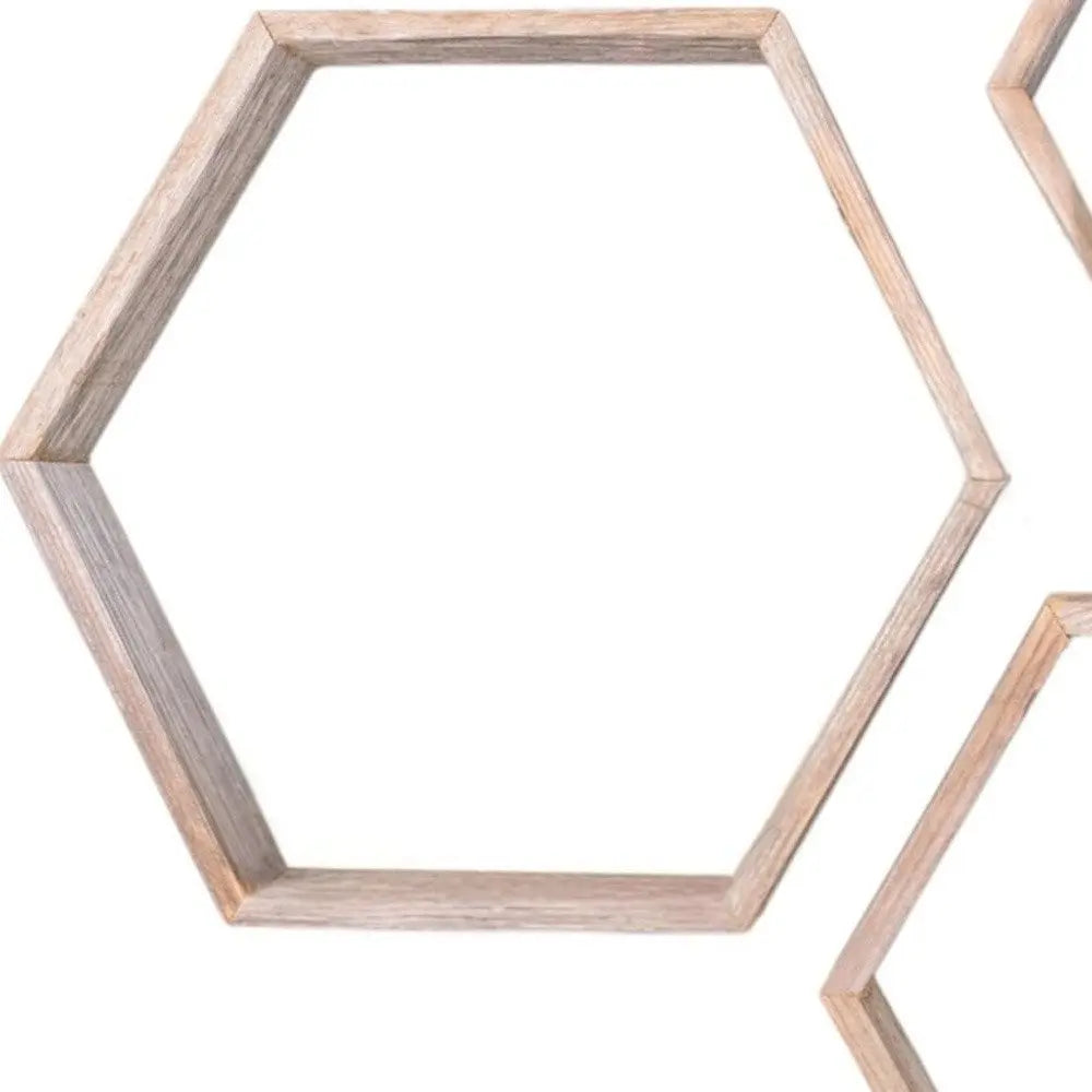 Set of Three Gray Wood Hexagon Wood Open Box Shelves - NOBLE HOME INTERIORS