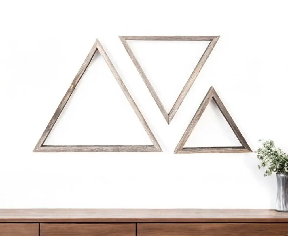 Set of Three Gray Wood Square Hanging Dimensional Sculpture - NOBLE HOME INTERIORS