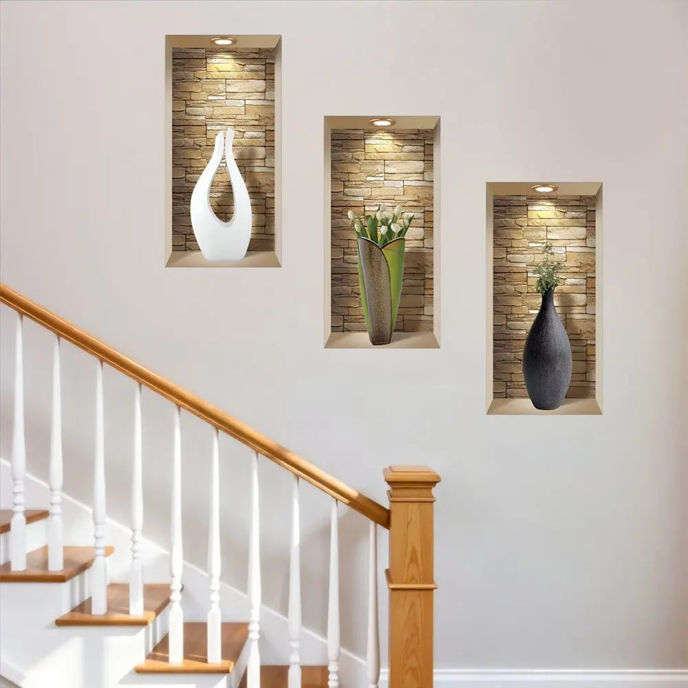 Set of Three Gus Faux Niche 3D Peel and Stick Wall Decals - NOBLE HOME INTERIORS