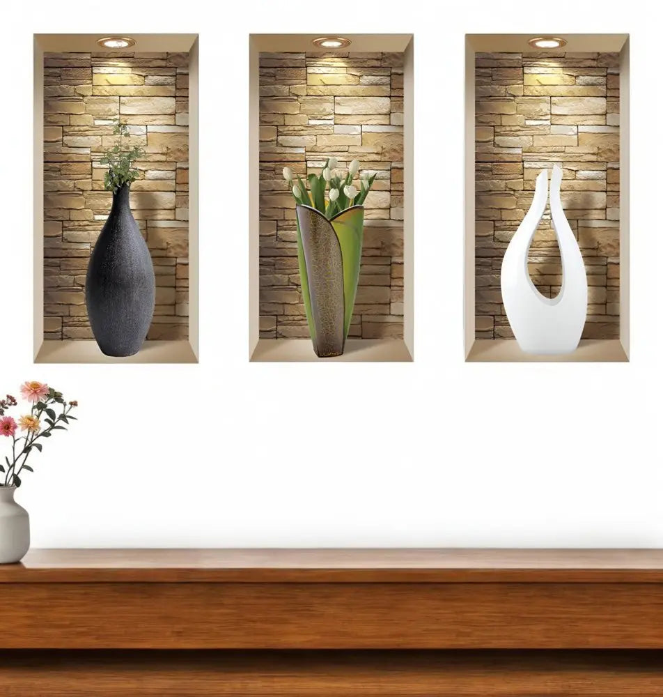 Set of Three Gus Faux Niche 3D Peel and Stick Wall Decals - NOBLE HOME INTERIORS