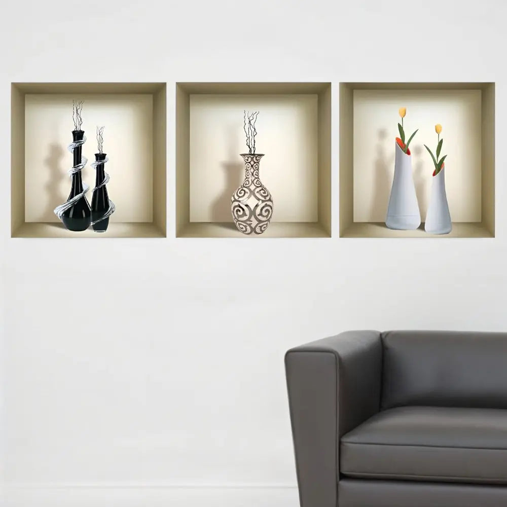 Set of Three Ira Faux Niche 3D Peel and Stick Wall Decals - NOBLE HOME INTERIORS