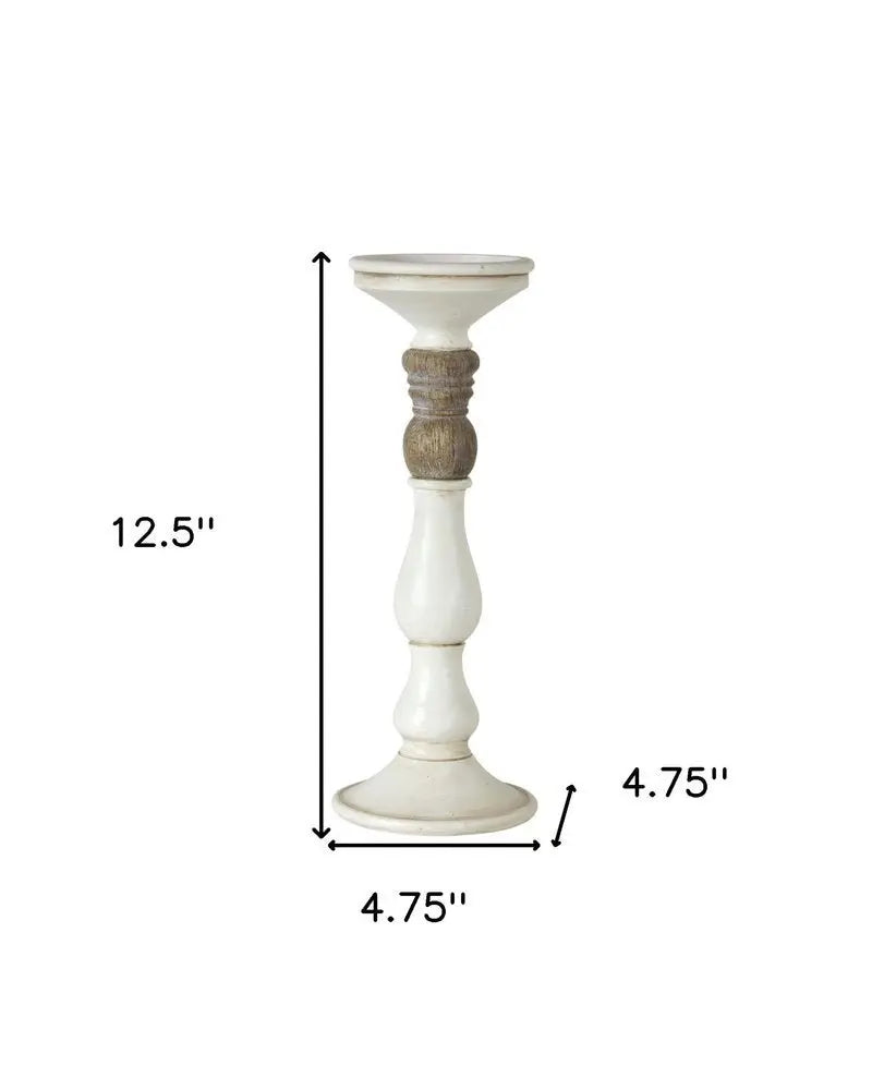 Set of Three Ivory and Natural Resin Tabletop Pillar Candle Holders - NOBLE HOME INTERIORS