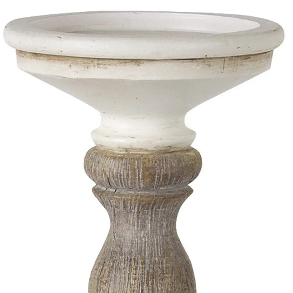 Set of Three Ivory and Natural Resin Tabletop Pillar Candle Holders - NOBLE HOME INTERIORS